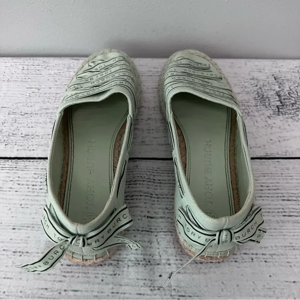 Tory Burch Mint Green Espadrille Flats with Woven Detail Size 7.5